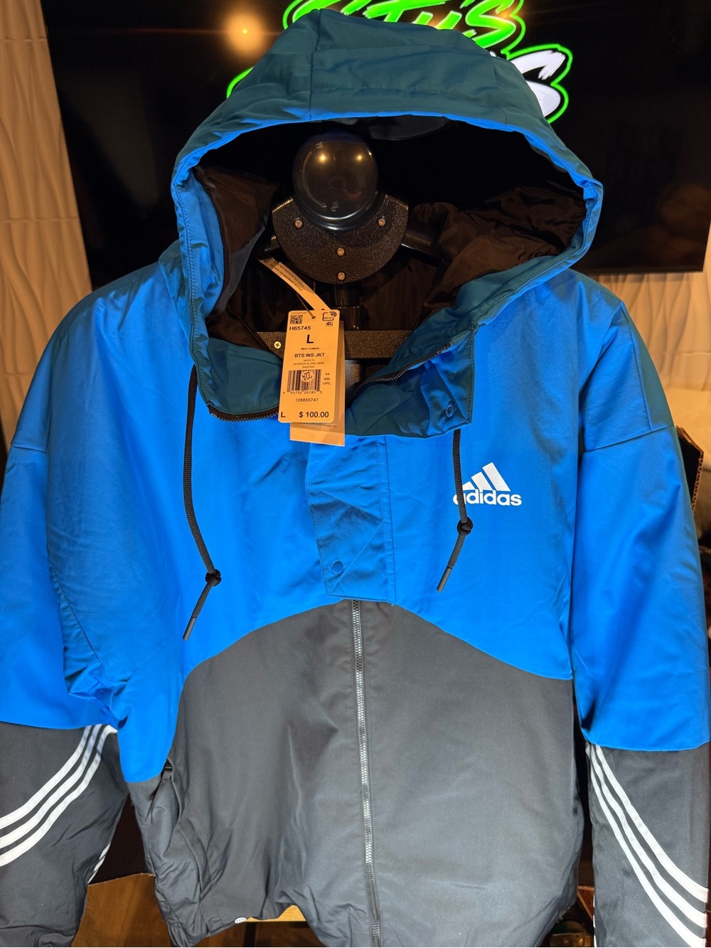 adidas Mens Blue and Black insulated Hooded Jacket size L